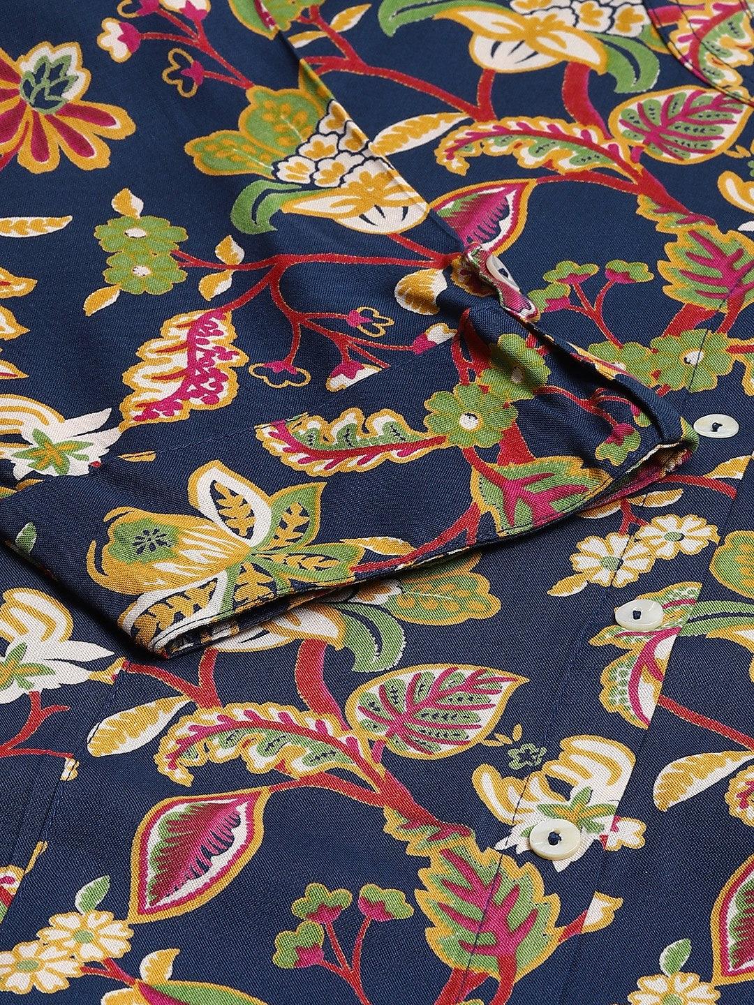  Navy Blue Floral Rayon A-line Shirts Style Top -  world