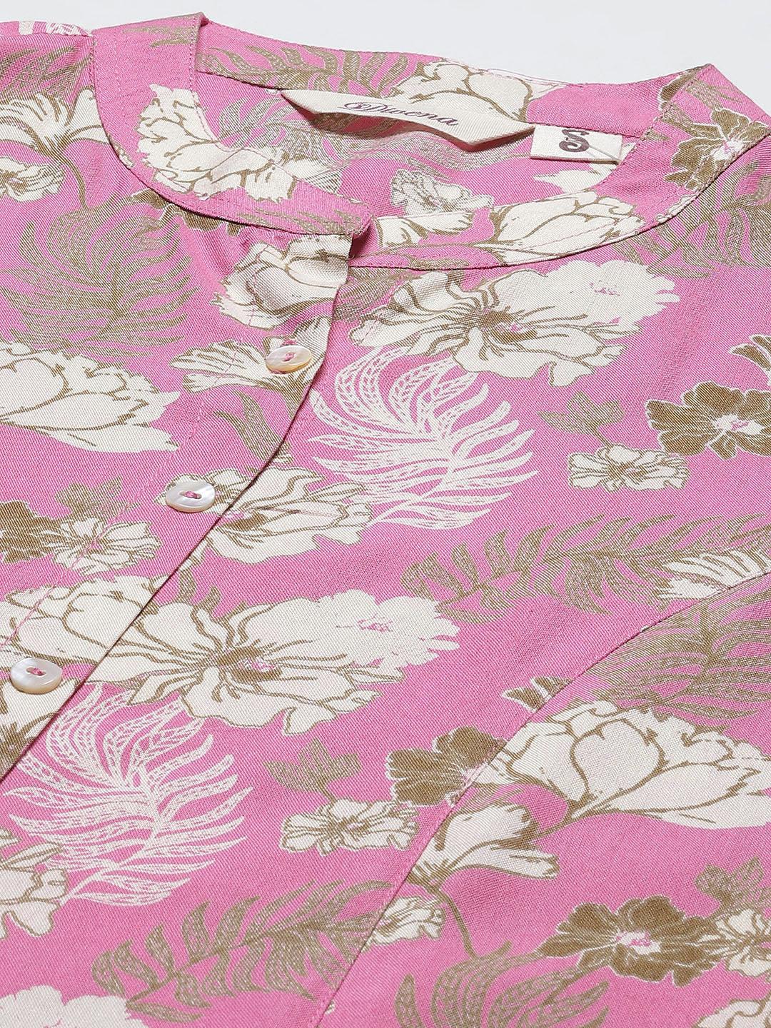  Light Pink Floral Rayon A-line Top -  world