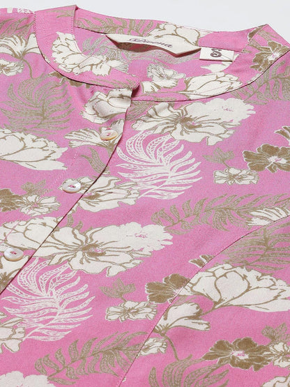  Light Pink Floral Rayon A-line Top -  world