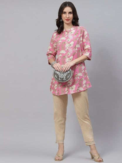  Light Pink Floral Rayon A-line Top -  world