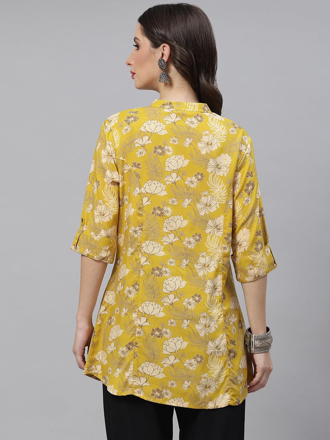  Mustard Floral Rayon A-lineTop -  world