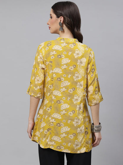  Mustard Floral Rayon A-lineTop -  world