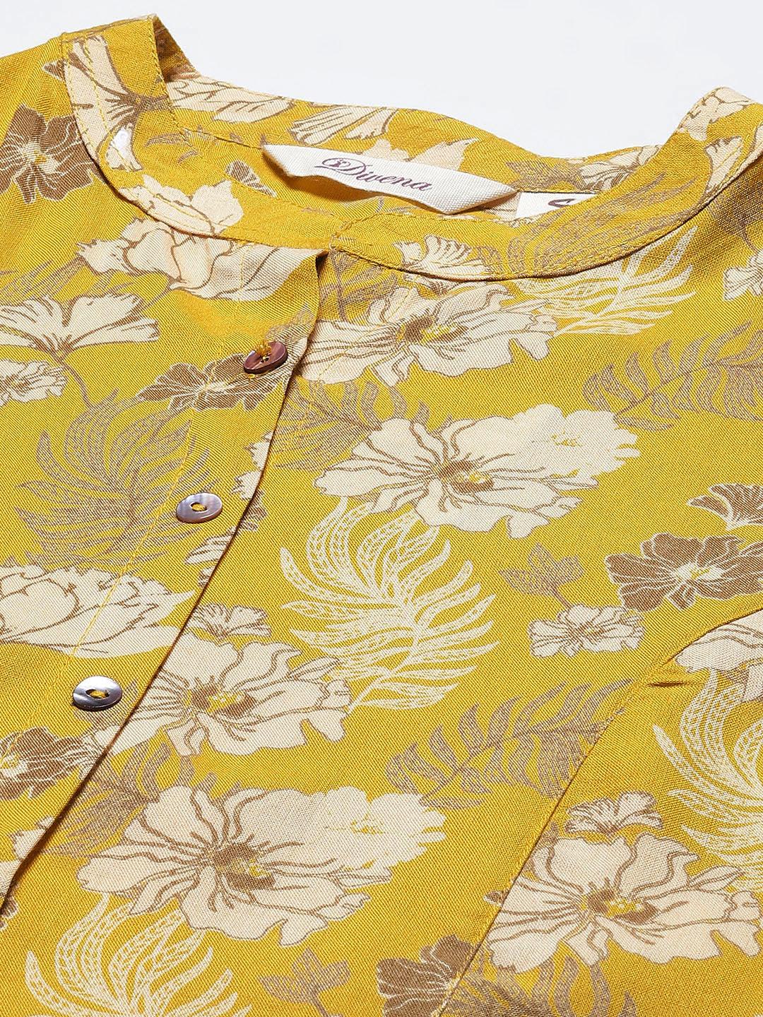  Mustard Floral Rayon A-lineTop -  world