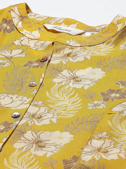  Mustard Floral Rayon A-lineTop -  world