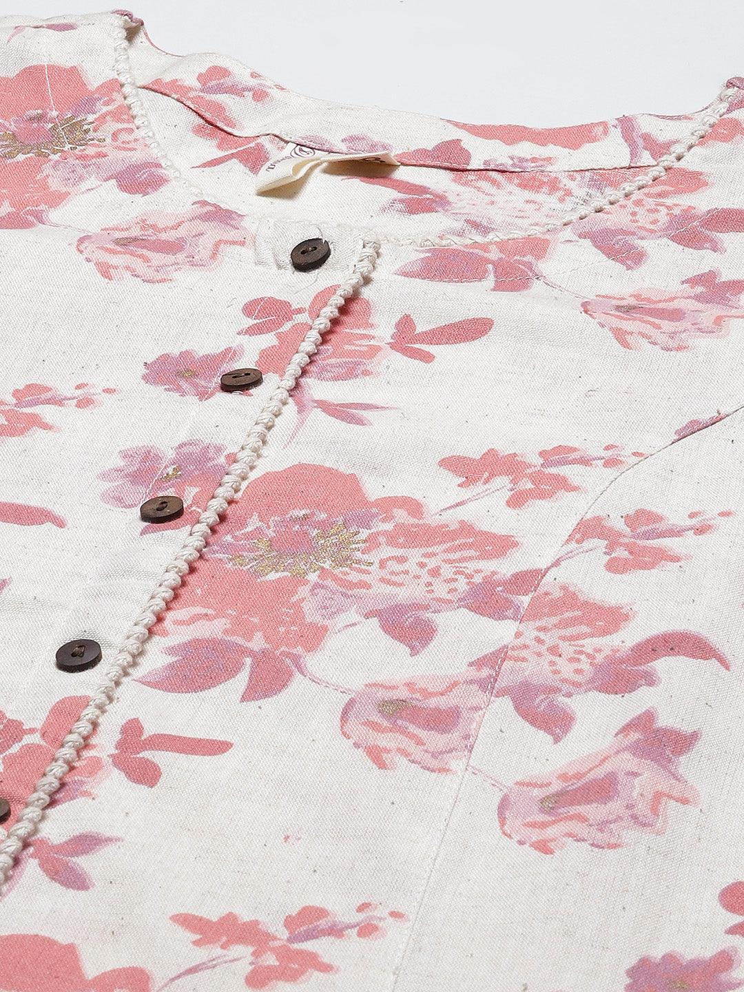 Cream Floral cotton flex A-Line Kurta -  world