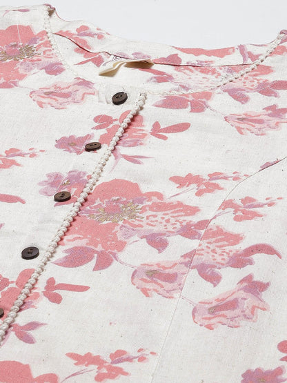  Cream Floral cotton flex A-Line Kurta -  world