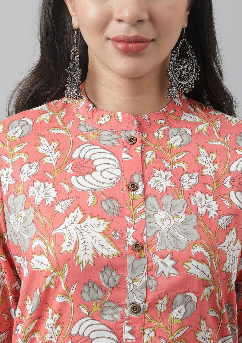 Pink & Multi Floral Printed Straight Kurta