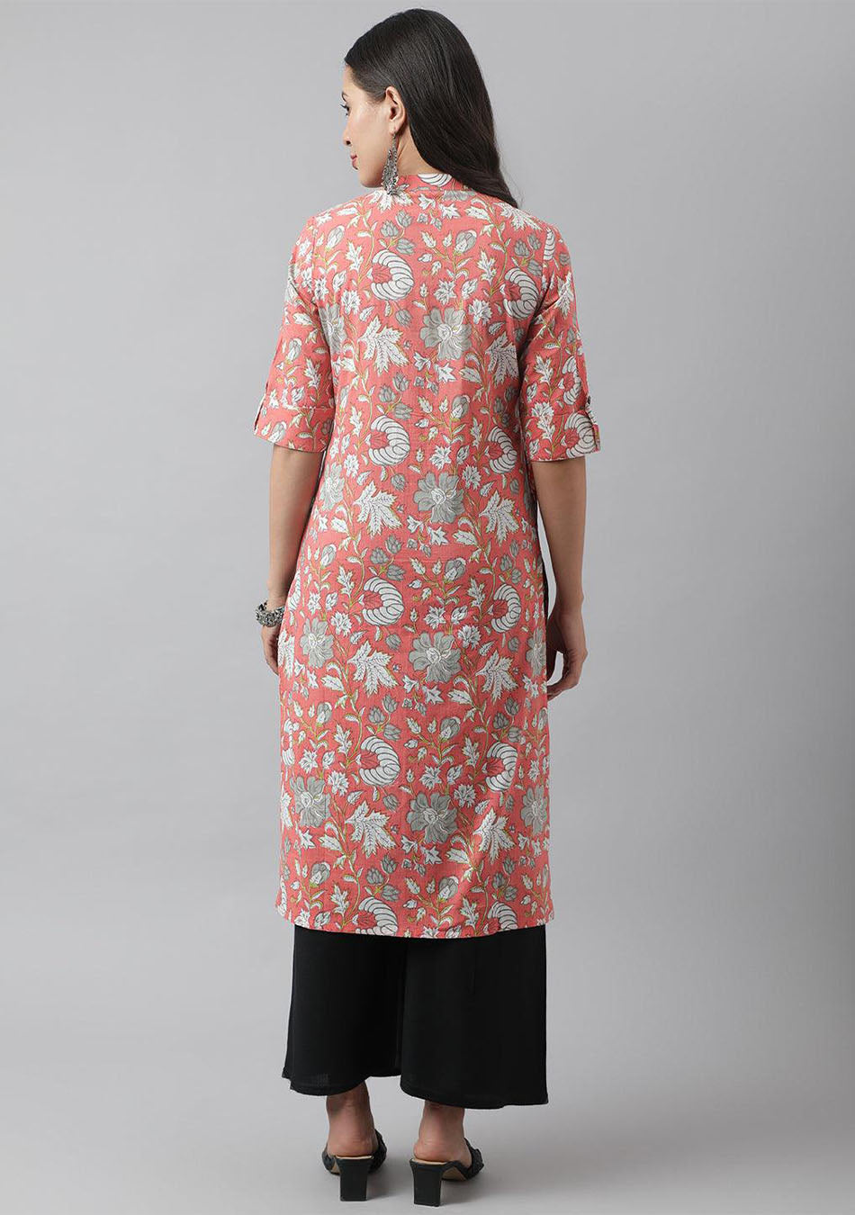 Pink & Multi Floral Printed Straight Kurta