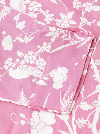  Light Pink Floral Printed Rayon A-line Shirt Style Top -  world