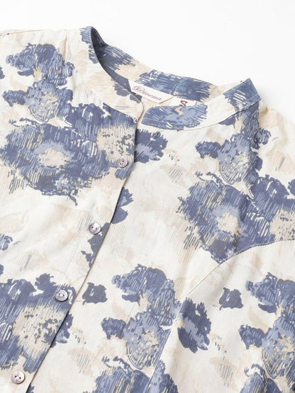  Cream Floral Printed Rayon A-line Shirt Style Top -  world