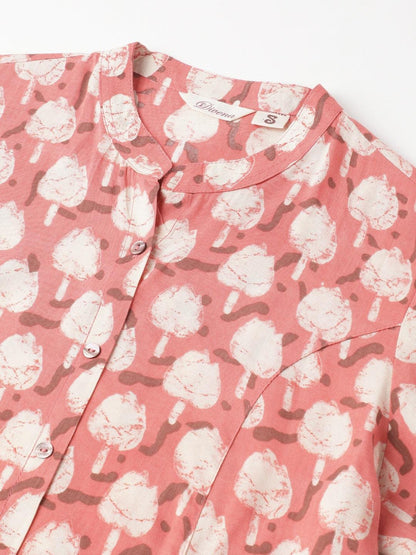  Peach Floral Printed Rayon A-line Shirt Style Top -  world