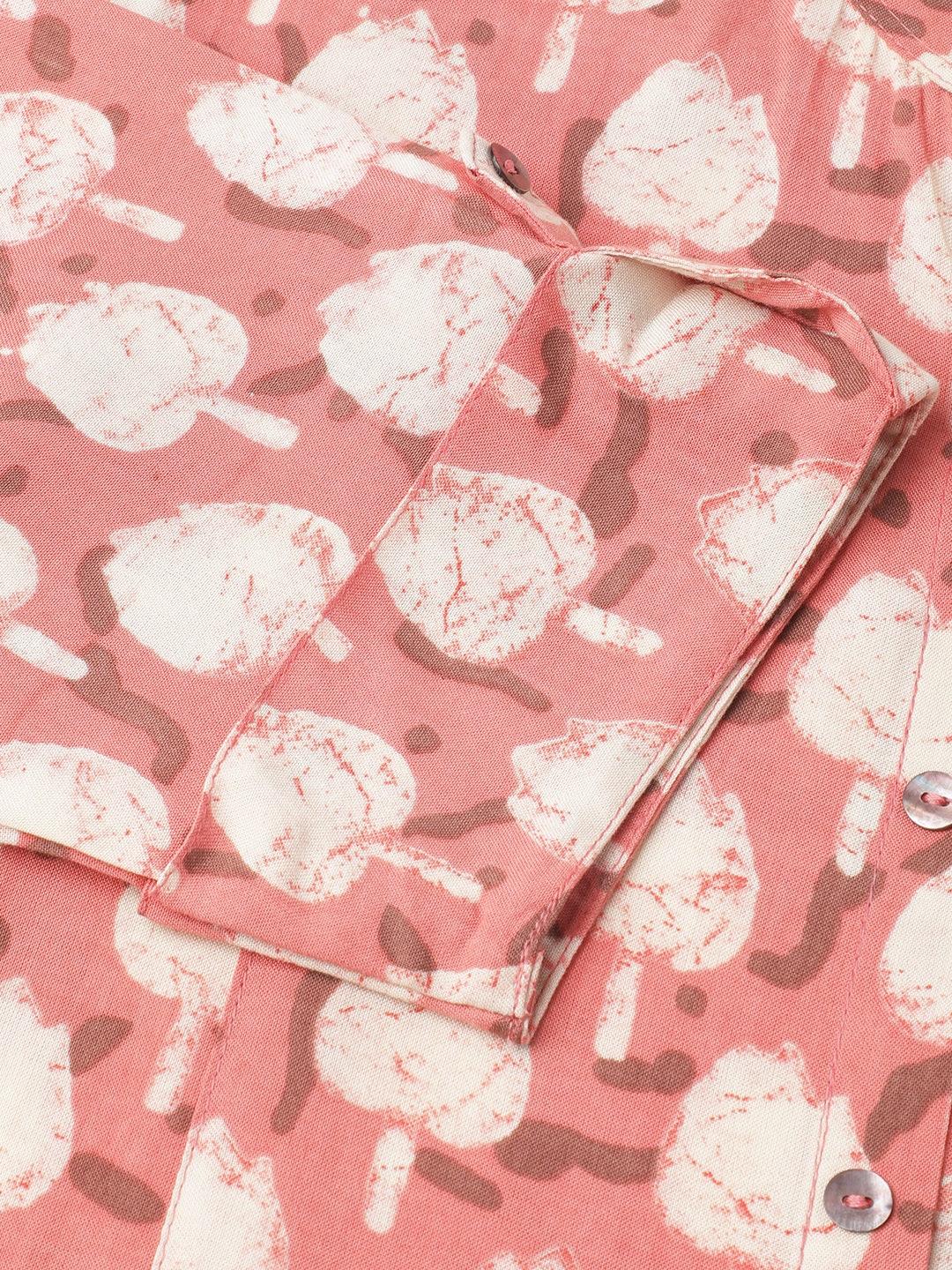  Peach Floral Printed Rayon A-line Shirt Style Top -  world
