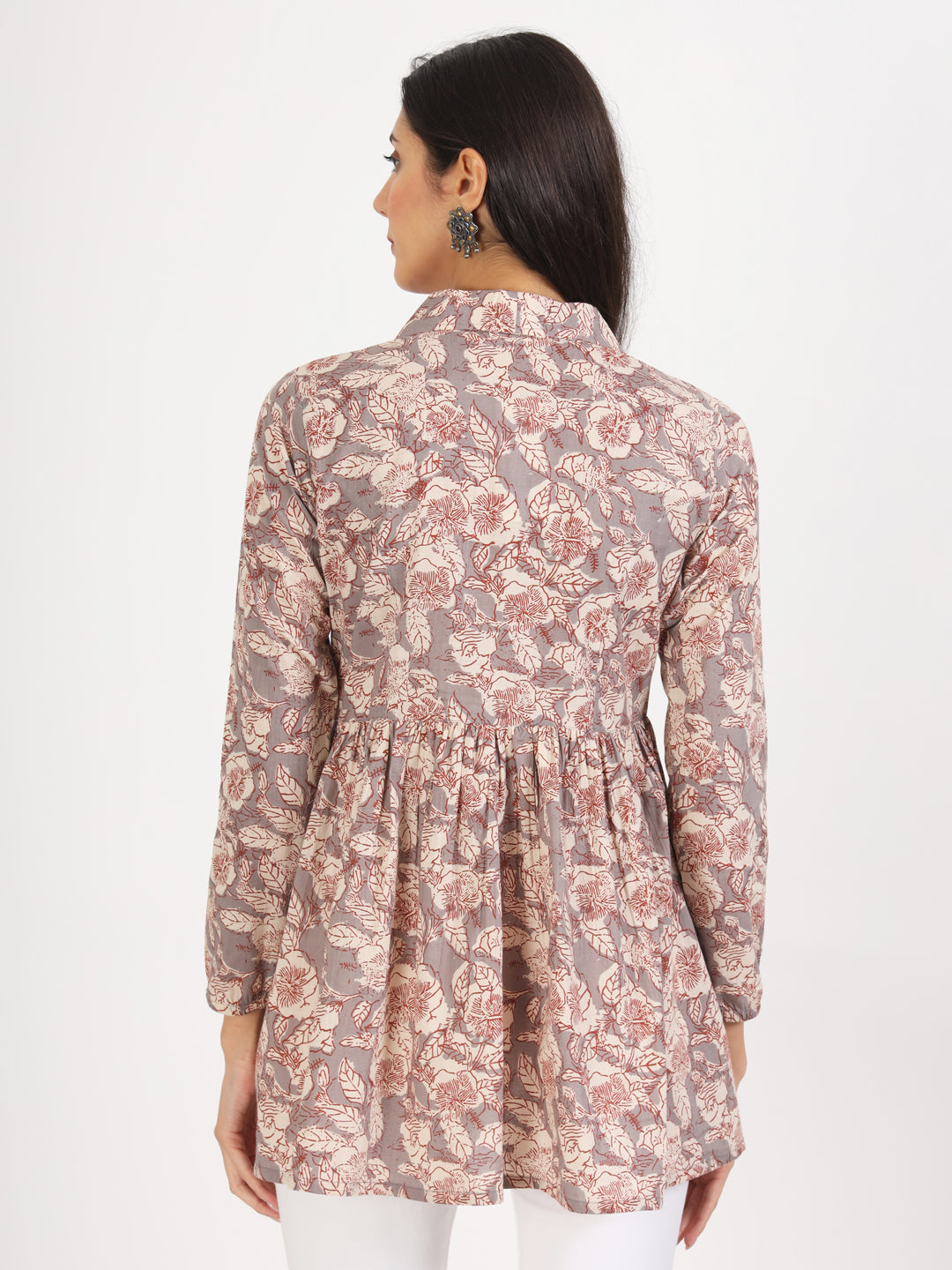 Grey Floral Printed Cotton Top