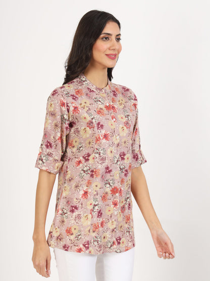 Pink Floral Printed Rayon Top