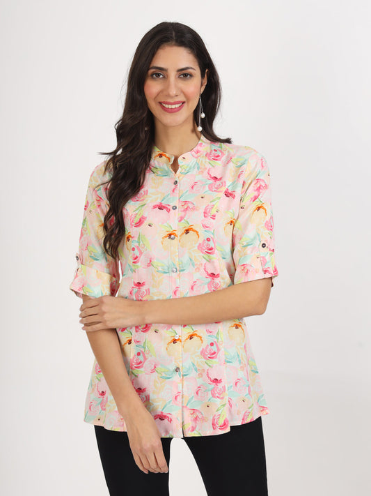 Green Floral Printed Rayon Top