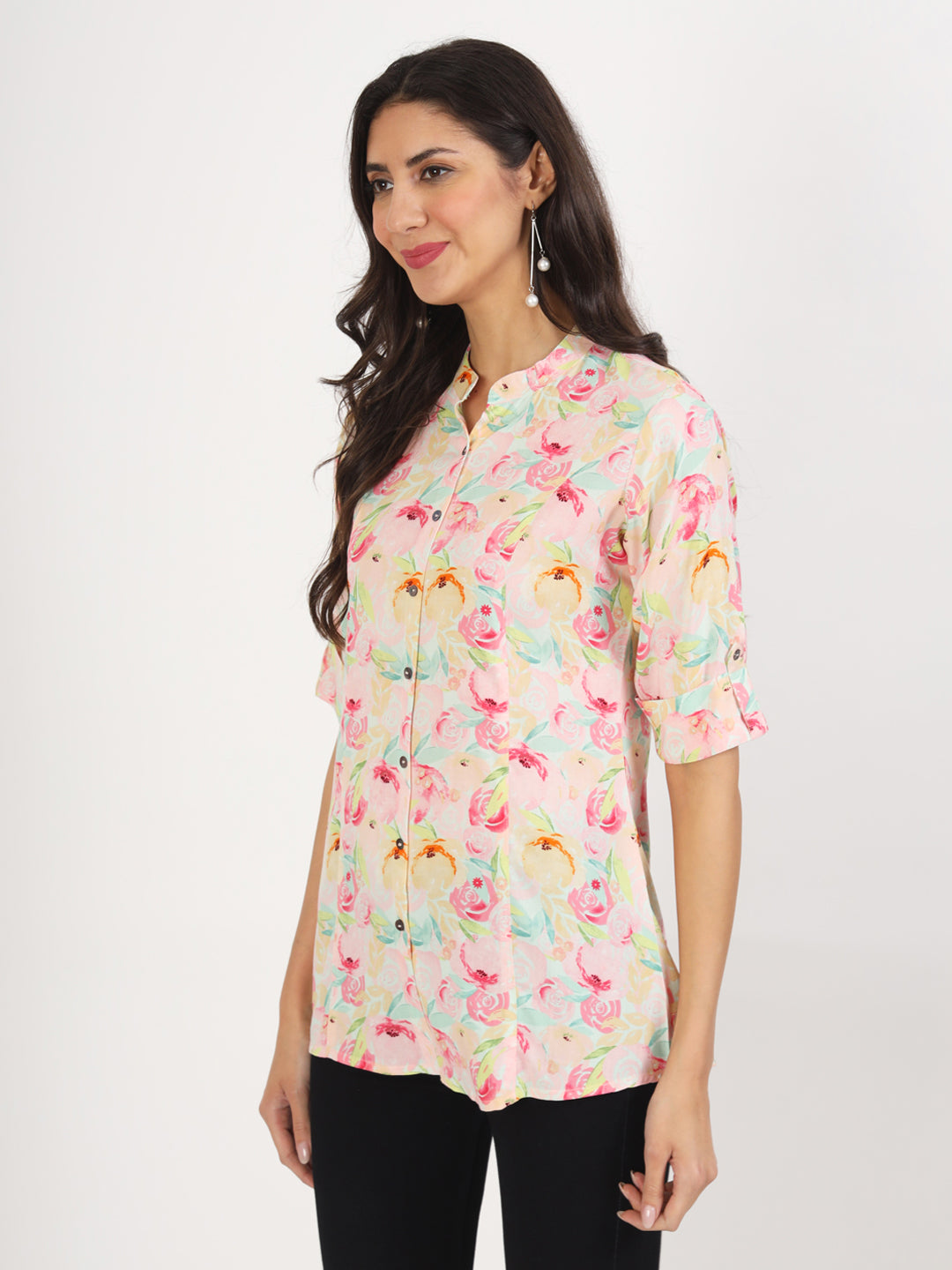 Green Floral Printed Rayon Top