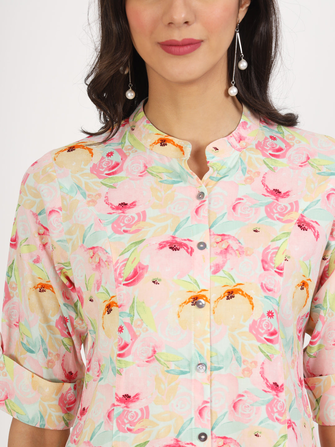 Green Floral Printed Rayon Top