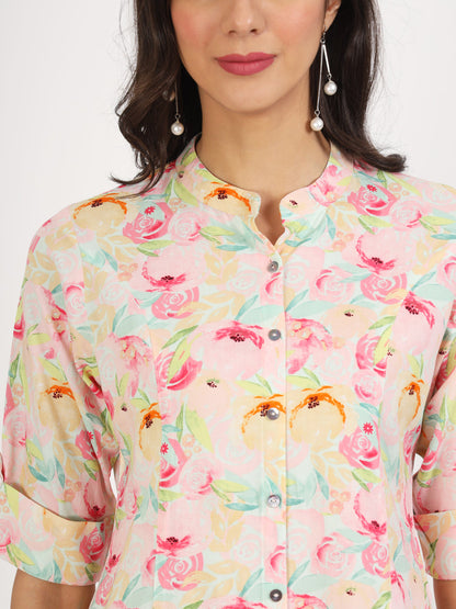 Green Floral Printed Rayon Top