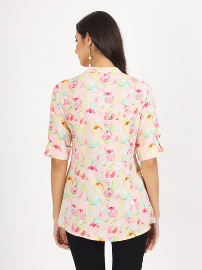 Green Floral Printed Rayon Top