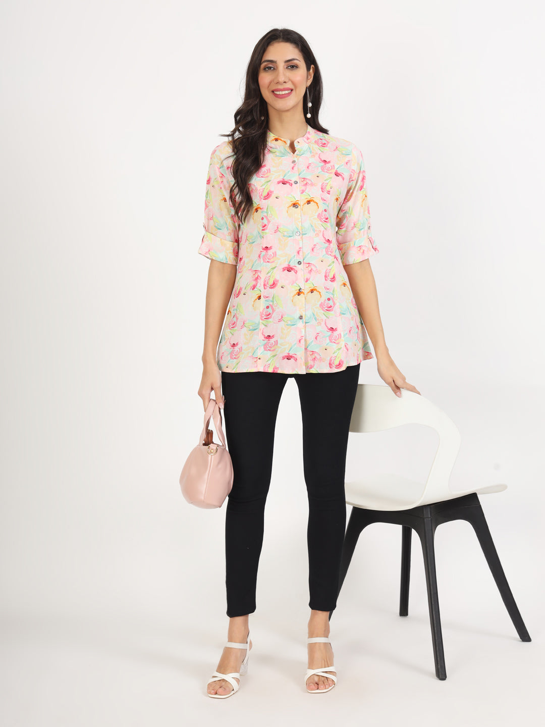 Green Floral Printed Rayon Top