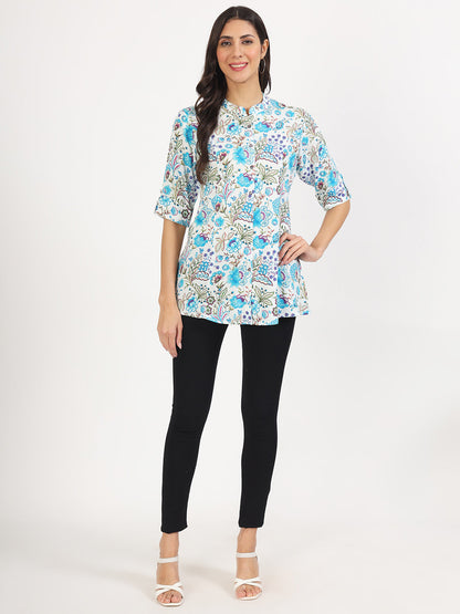 White Floral Printed Rayon Top