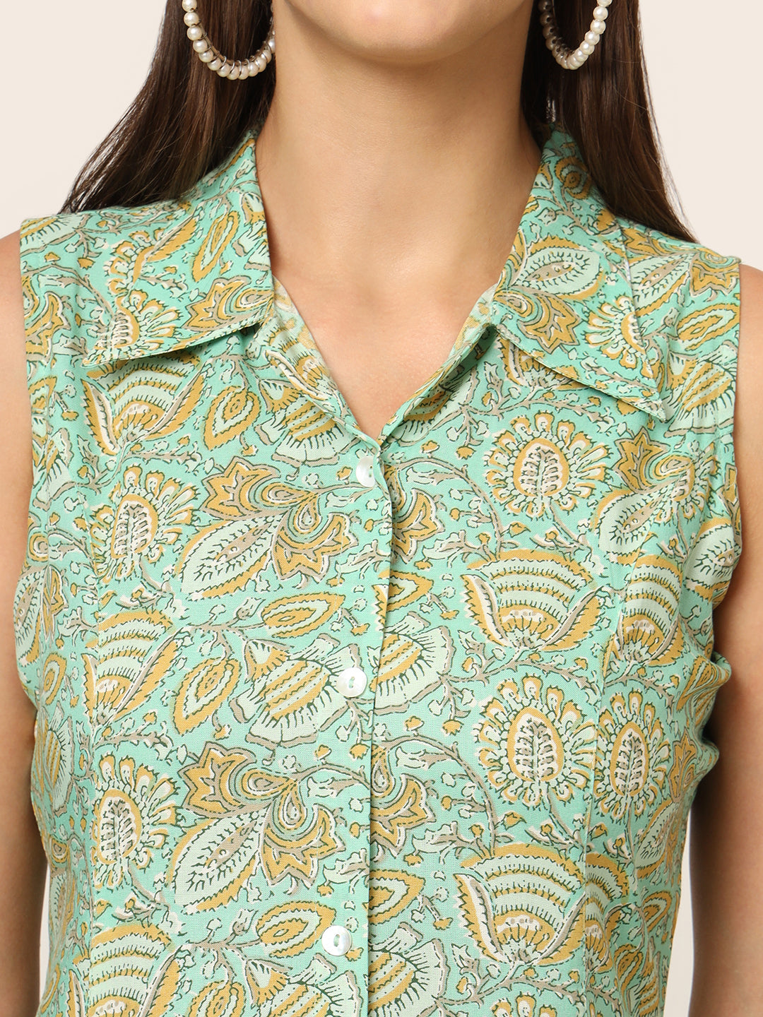 Green Floral Print A-Line Midi Dress