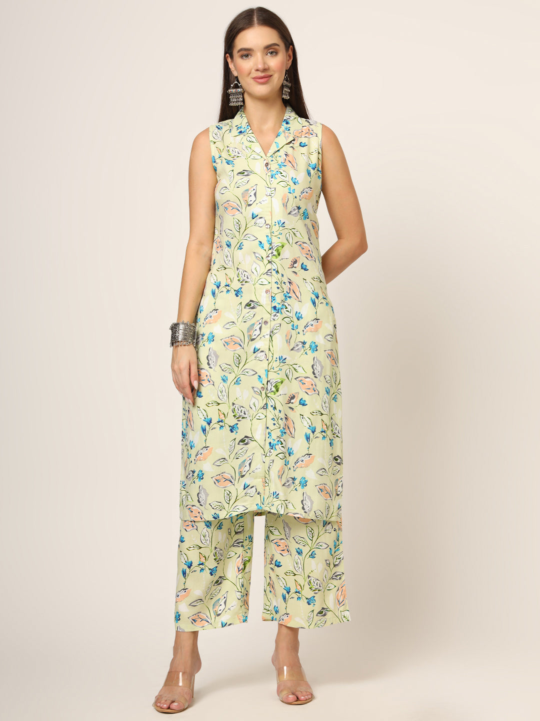 Cream Printed Rayon Fabric Straight Kurta