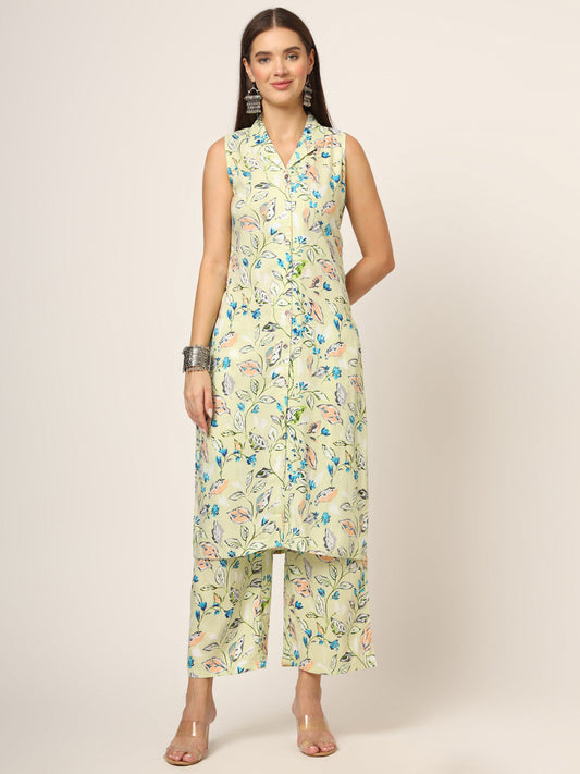 Cream Printed Rayon Fabric Straight Kurta