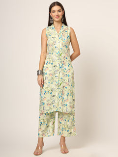 Cream Printed Rayon Fabric Straight Kurta