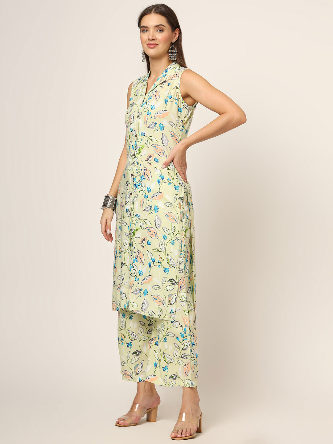 Cream Printed Rayon Fabric Straight Kurta