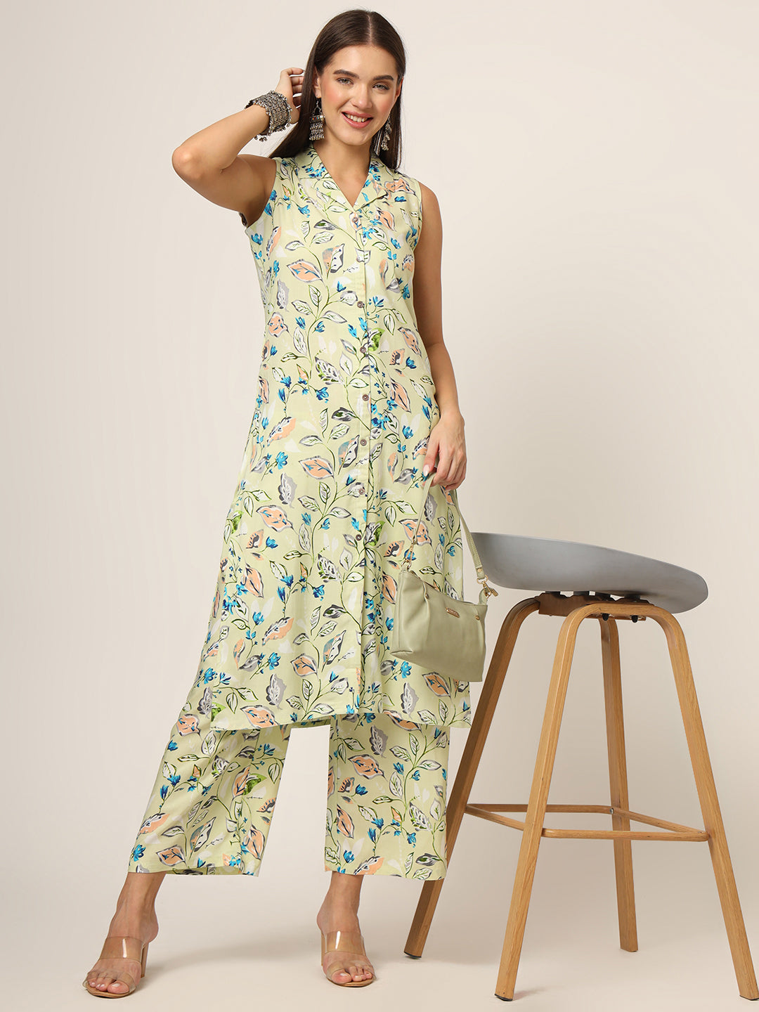 Cream Printed Rayon Fabric Straight Kurta