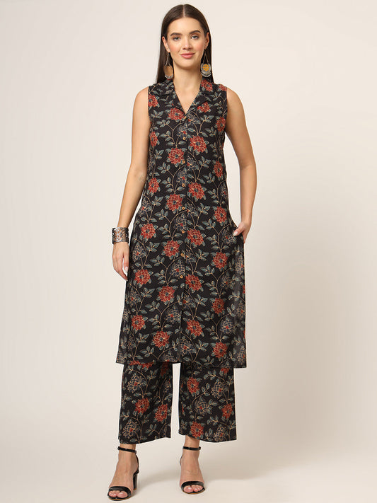 Black Printed Rayon Fabric Straight Kurta