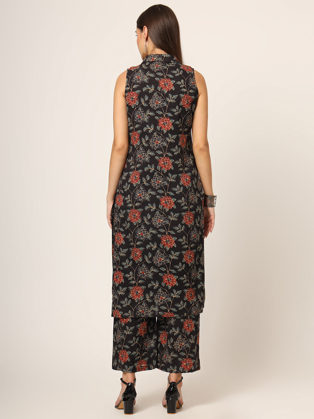 Black Printed Rayon Fabric Straight Kurta