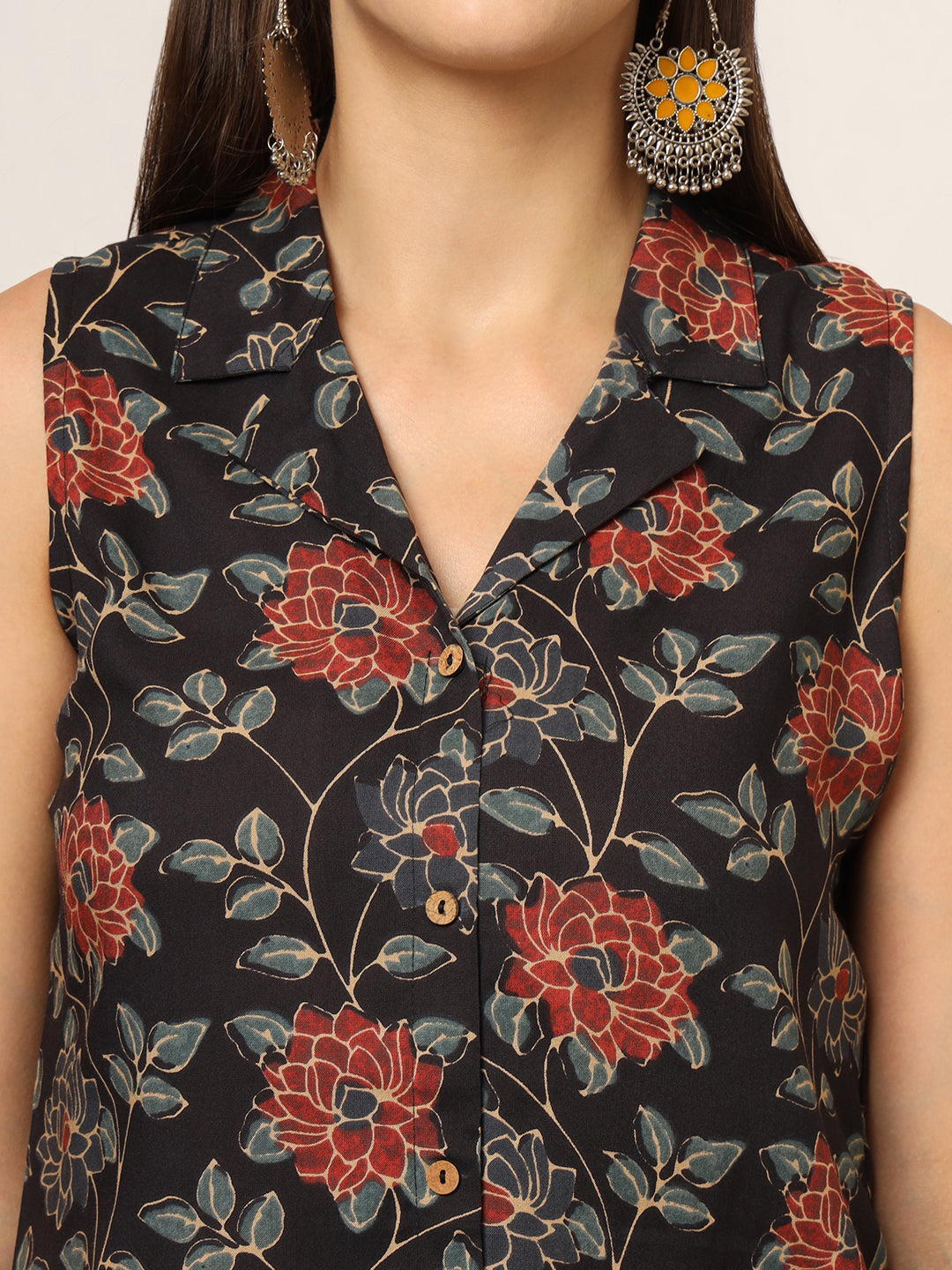 Black Printed Rayon Fabric Straight Kurta