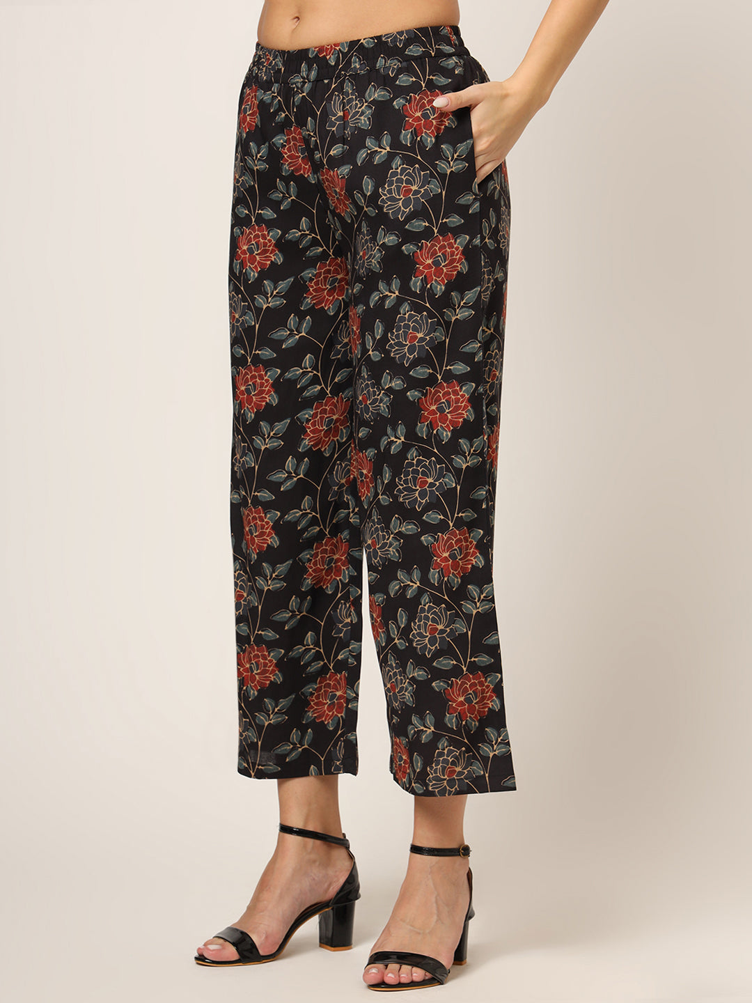 Black Printed Rayon Fabric Straight Kurta