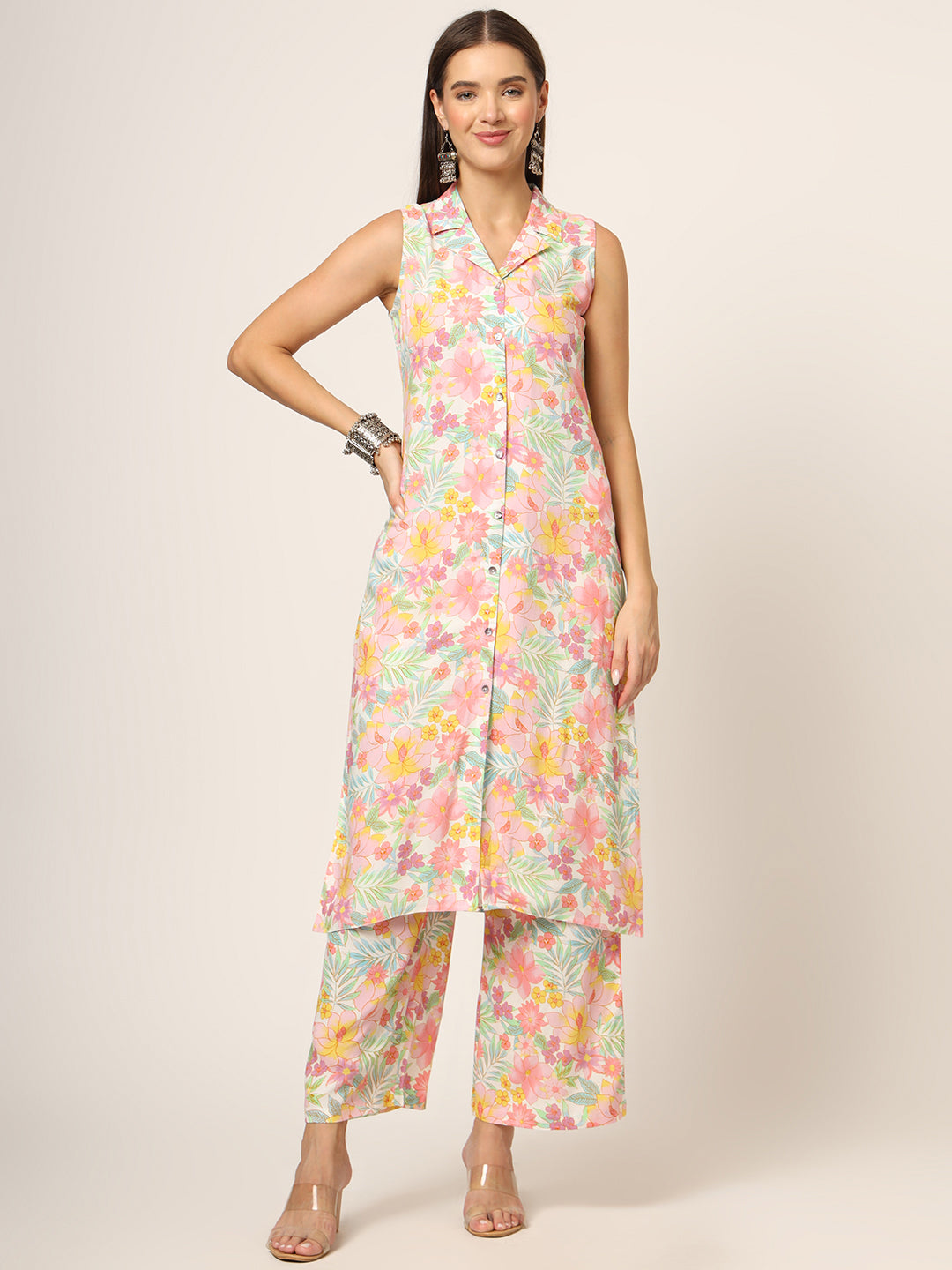 Pink Printed Rayon Fabric Straight Kurta