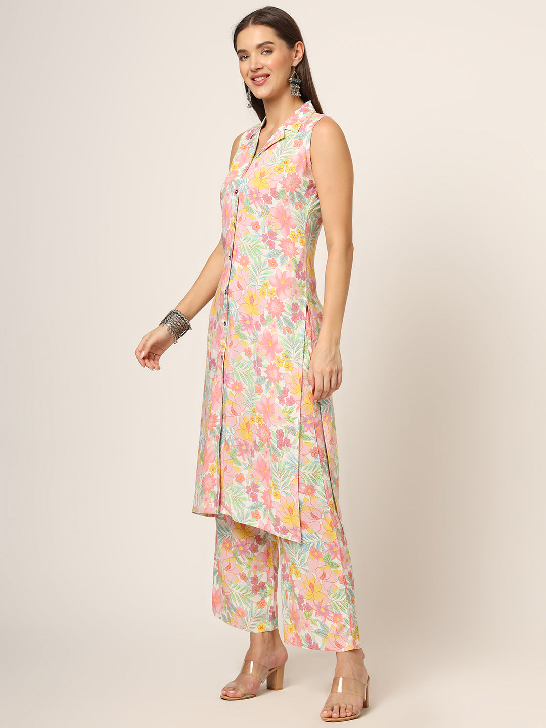 Pink Printed Rayon Fabric Straight Kurta