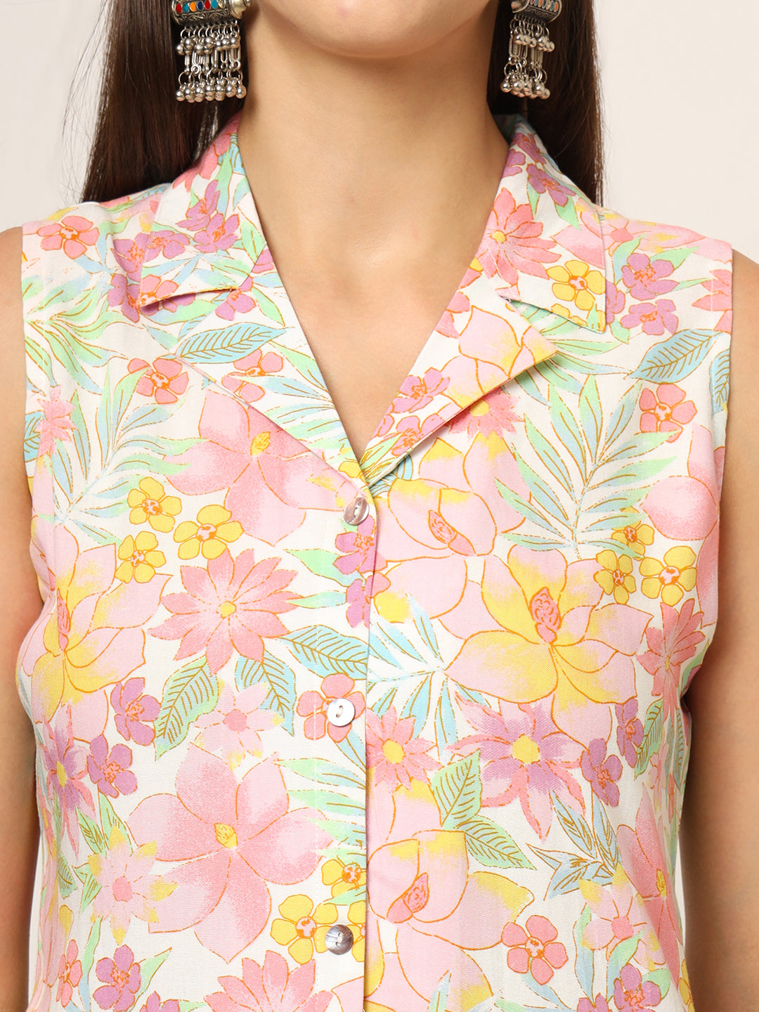 Pink Printed Rayon Fabric Straight Kurta