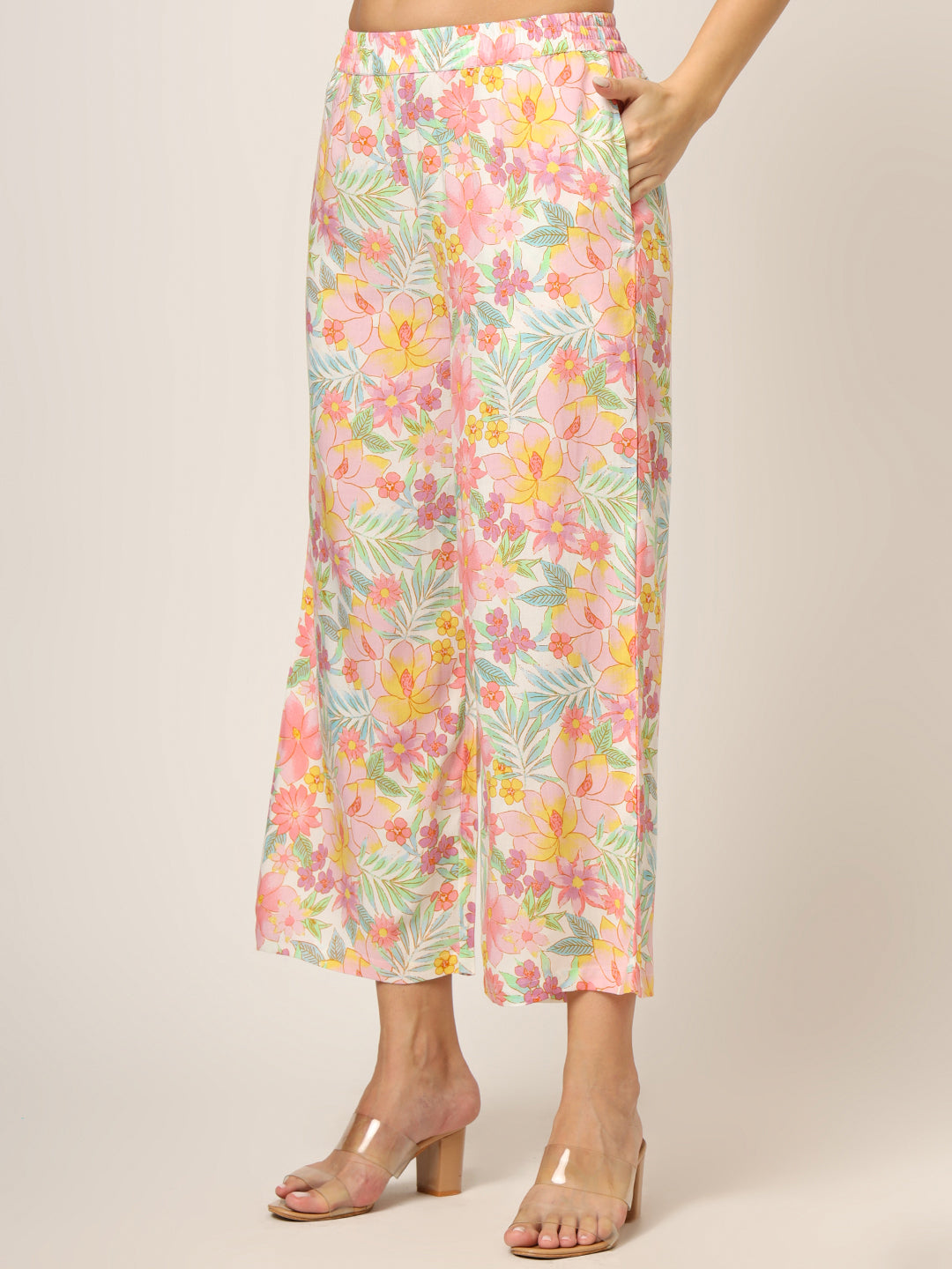 Pink Printed Rayon Fabric Straight Kurta