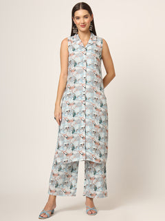 Sky Blue Printed Rayon Fabric Straight Kurta