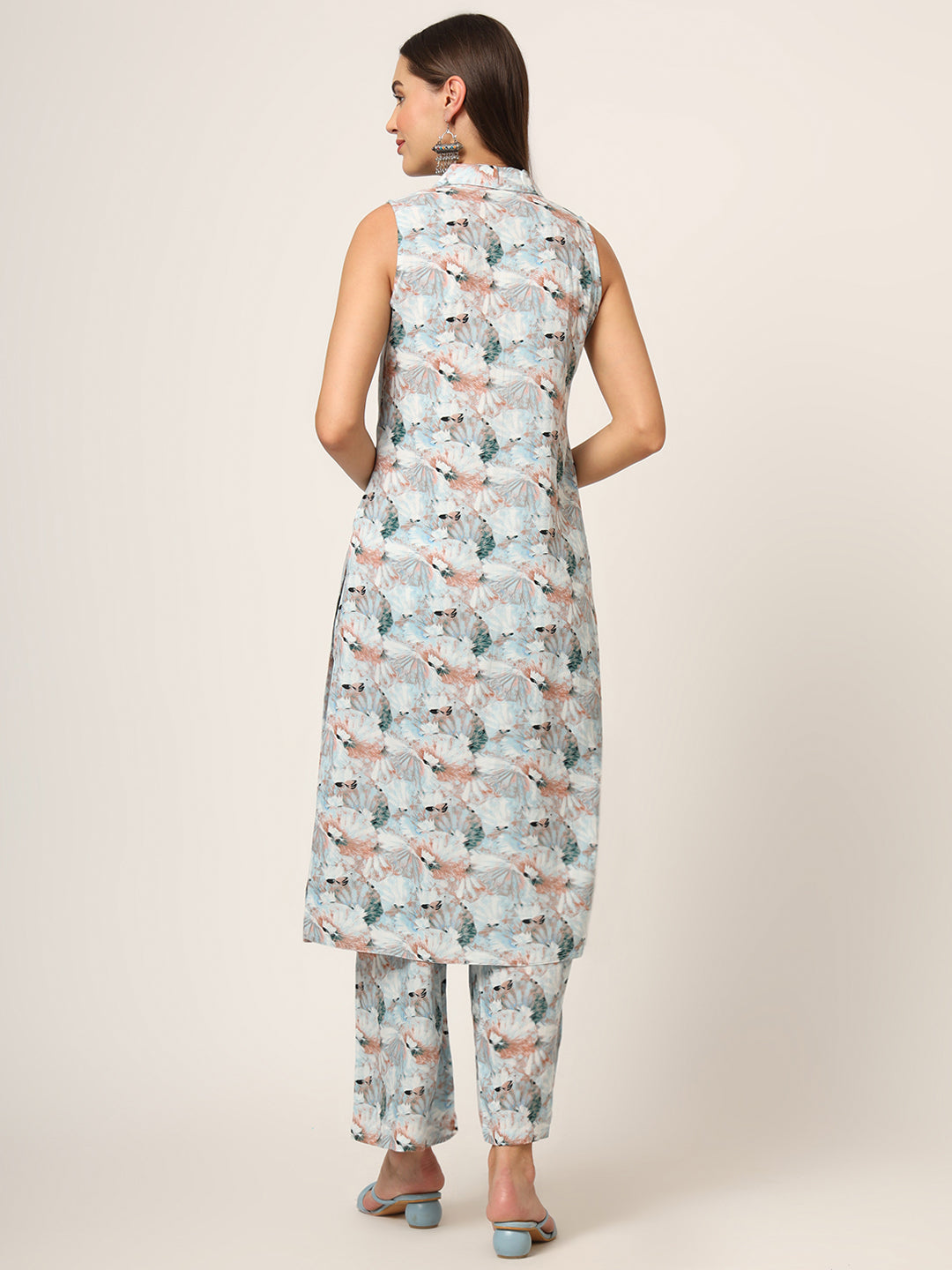 Sky Blue Printed Rayon Fabric Straight Kurta