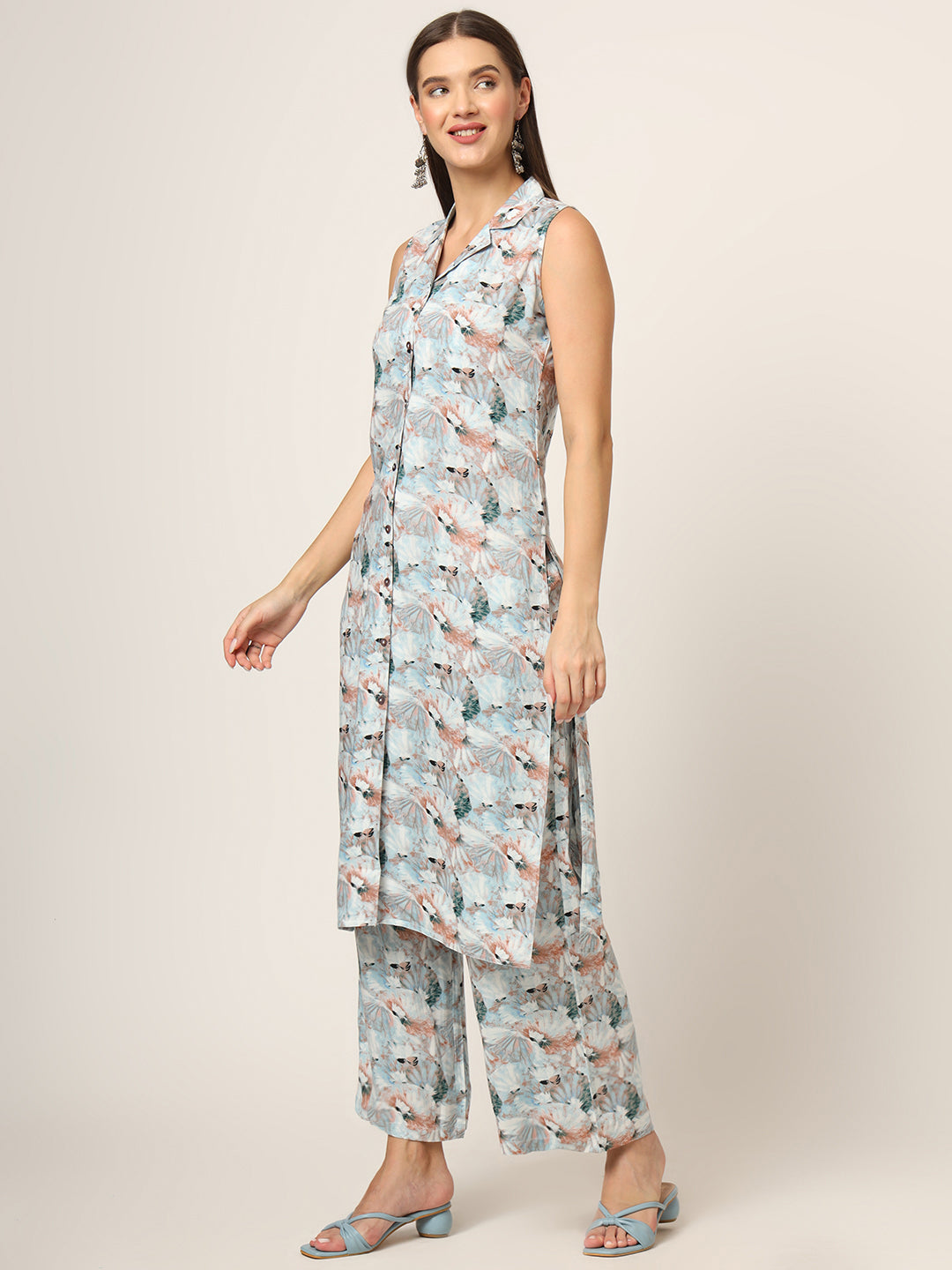 Sky Blue Printed Rayon Fabric Straight Kurta