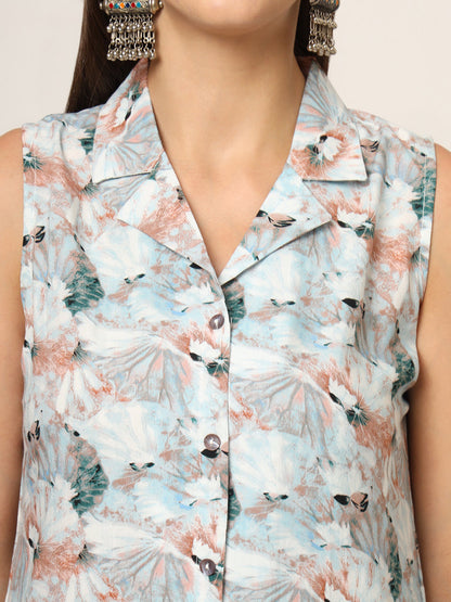 Sky Blue Printed Rayon Fabric Straight Kurta