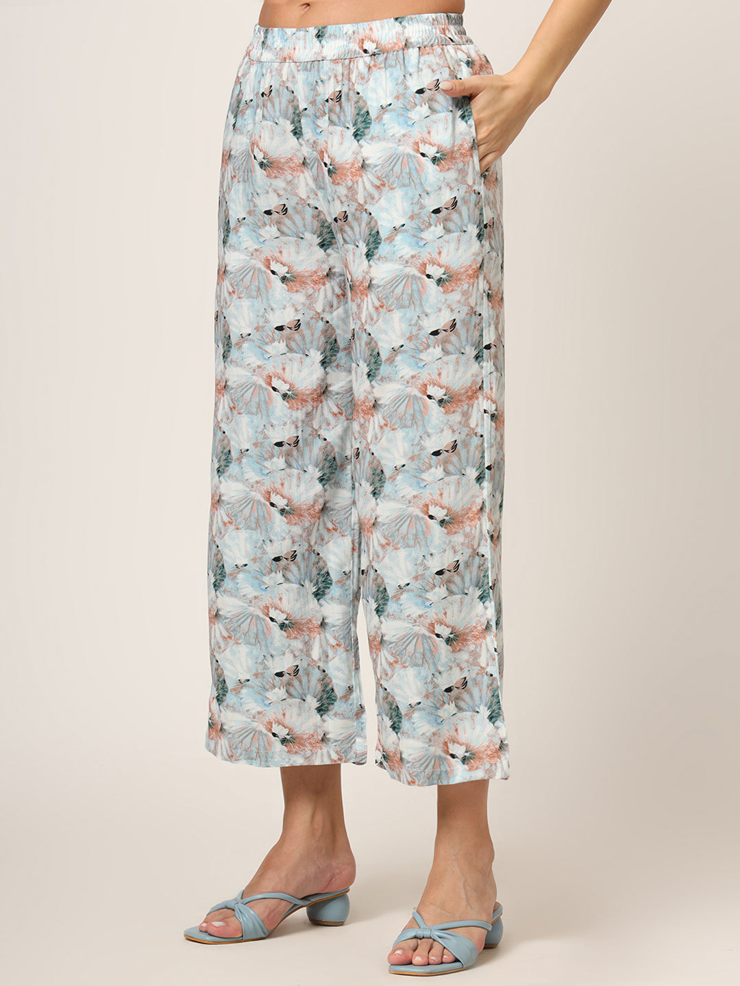 Sky Blue Printed Rayon Fabric Straight Kurta