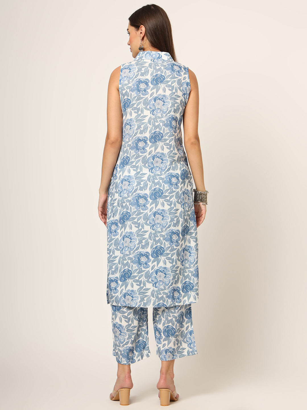 Blue Printed Rayon Fabric Straight Kurta Set