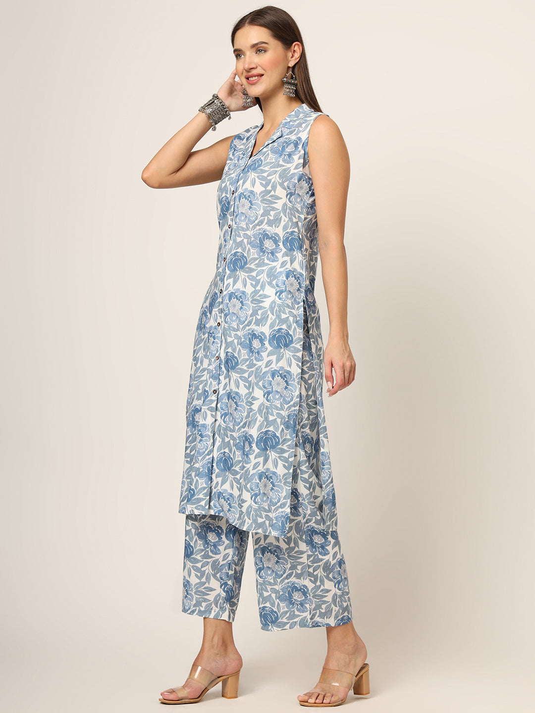 Blue Printed Rayon Fabric Straight Kurta Set