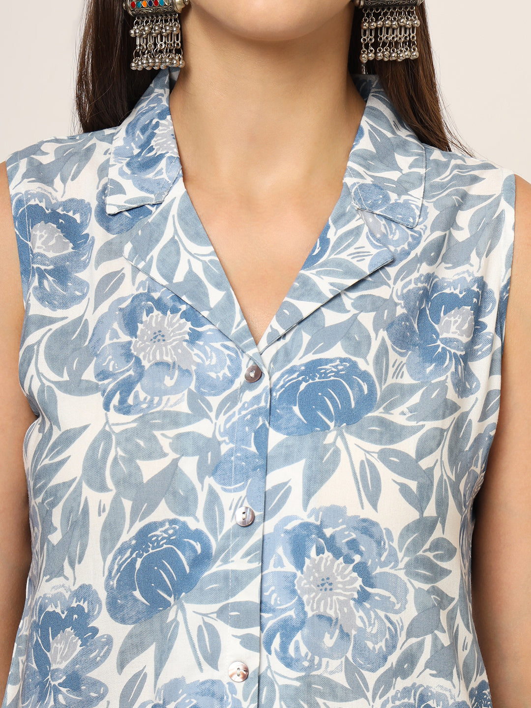 Blue Printed Rayon Fabric Straight Kurta Set