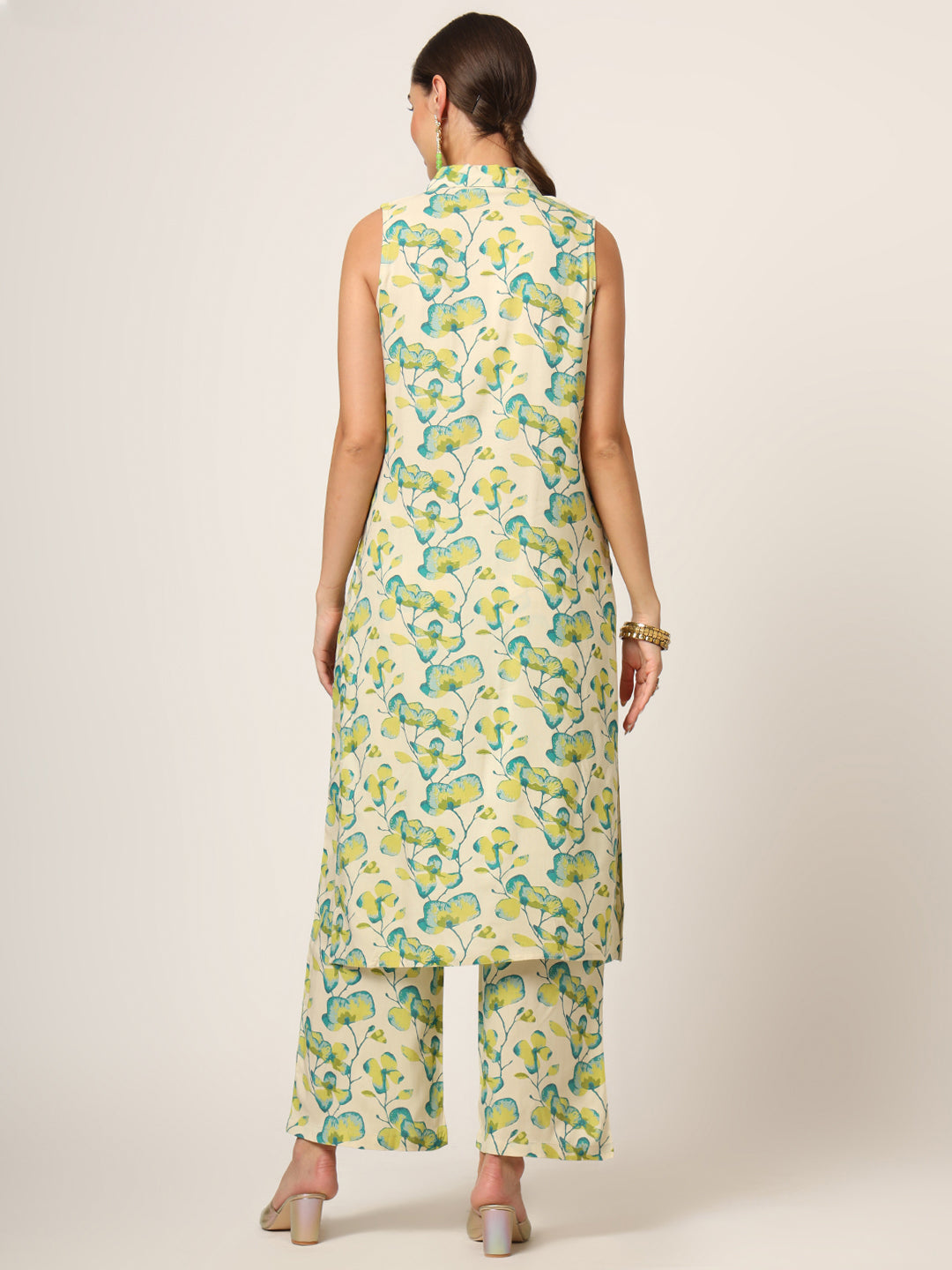 Cream Printed Rayon Fabric Straight Kurta