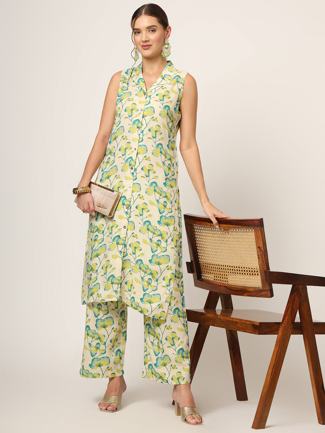 Cream Printed Rayon Fabric Straight Kurta
