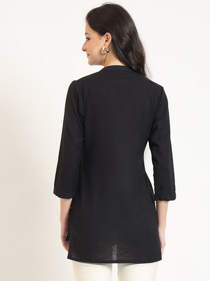 Black Embroidery Cotton Fabric Satraight Top